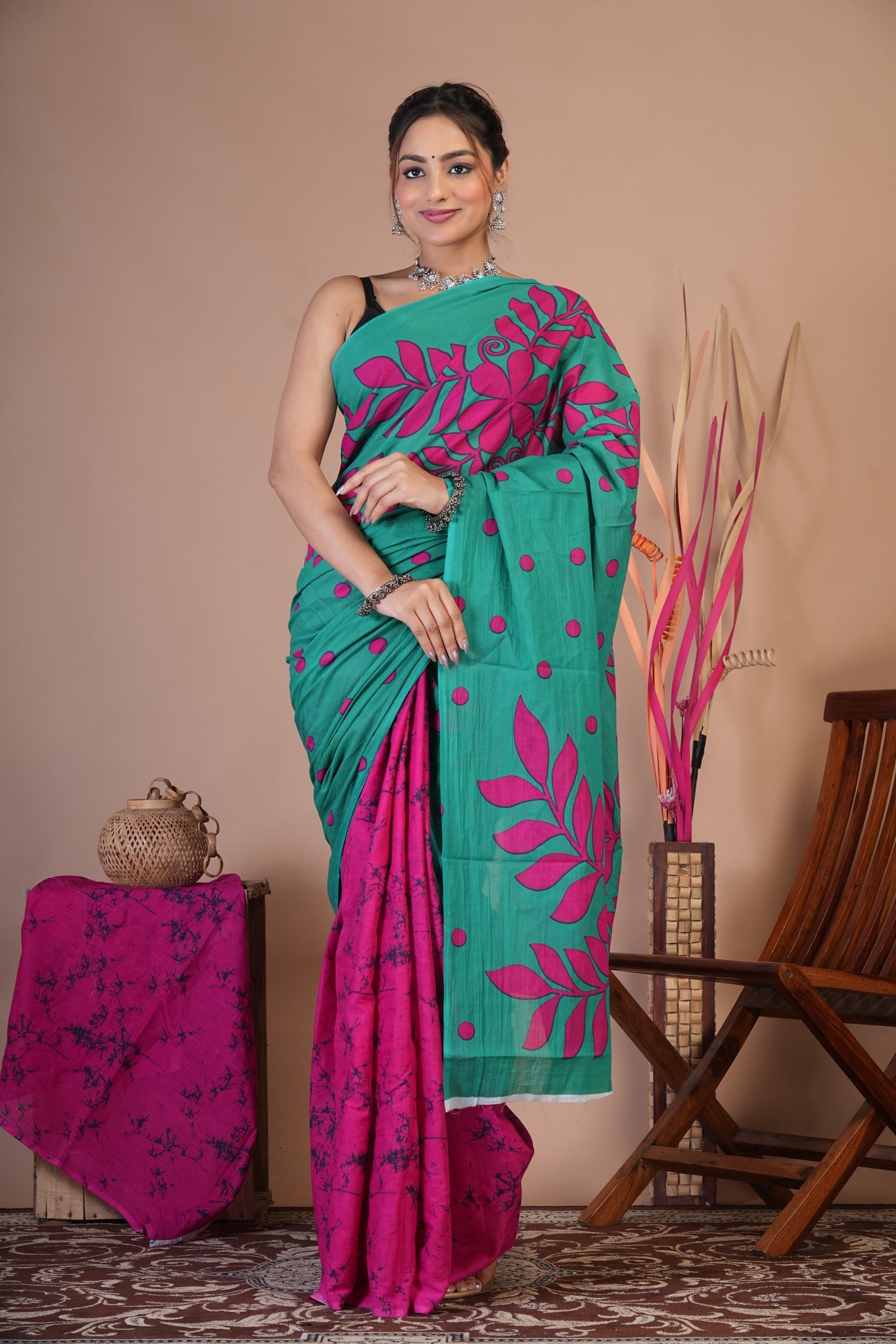 Gulnaar Teal Bloom Saree