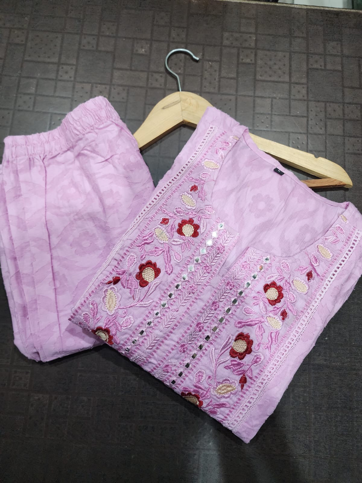Soft Pink Floral Embroidered Gathered Tunic