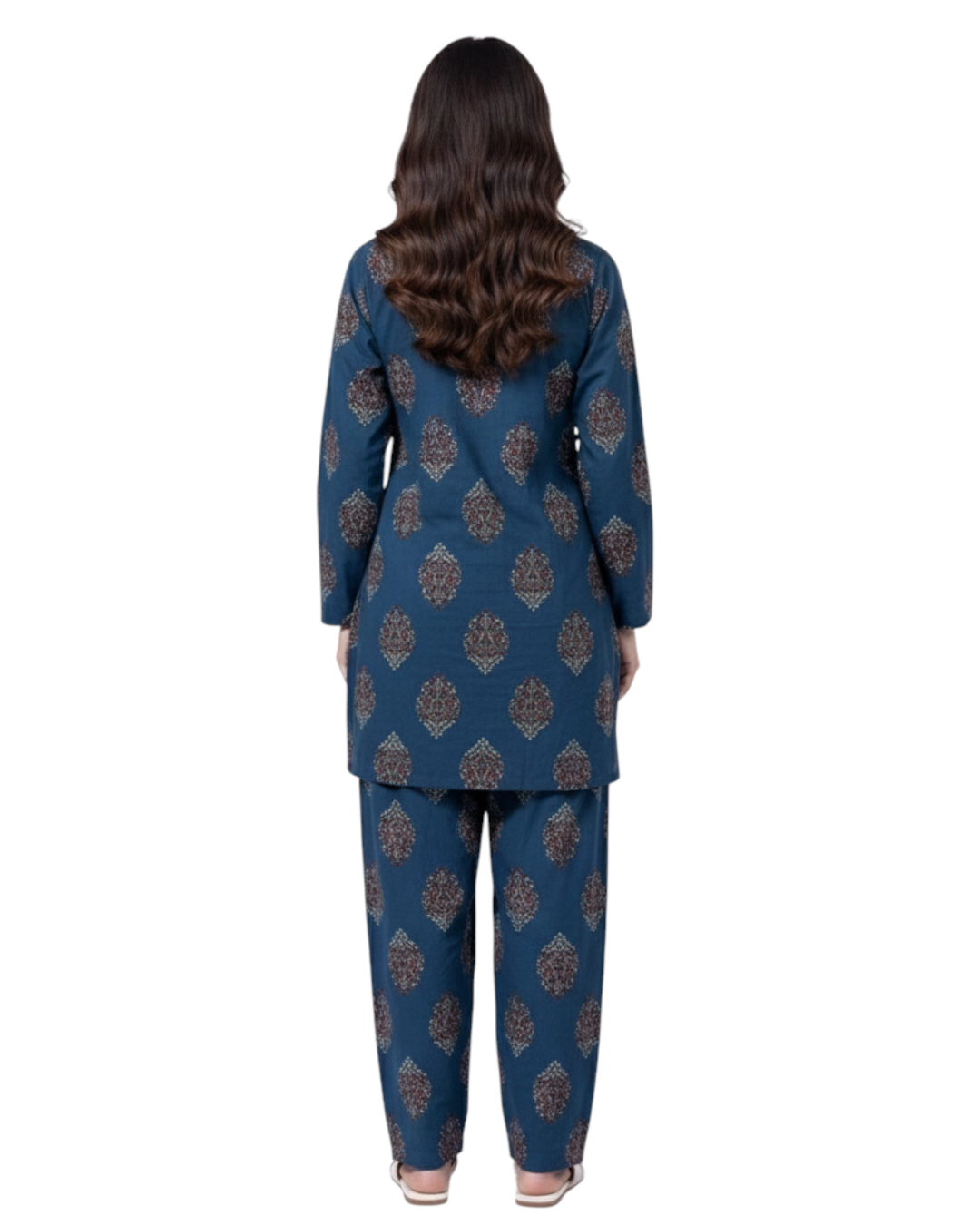 Teal Blue Ethnic Print Cotton Co-ord Set