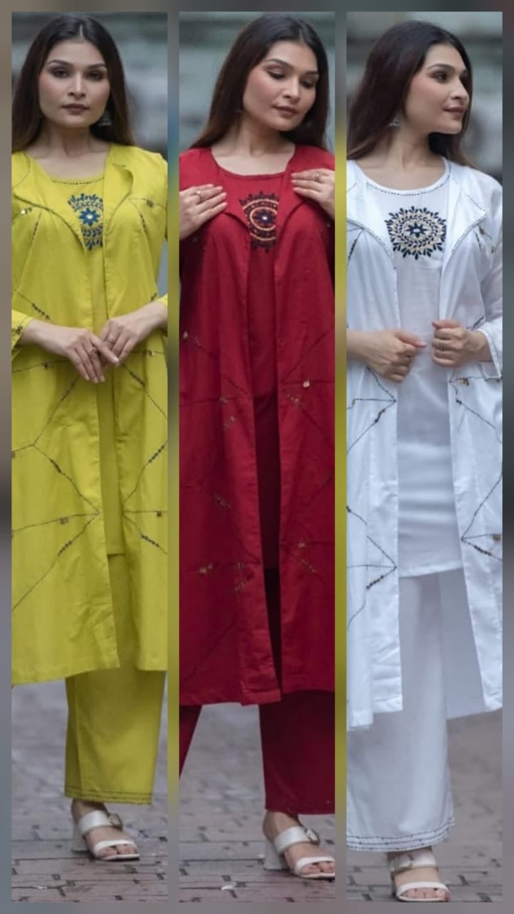 White 3-Piece Layered Jacket Kurta Set