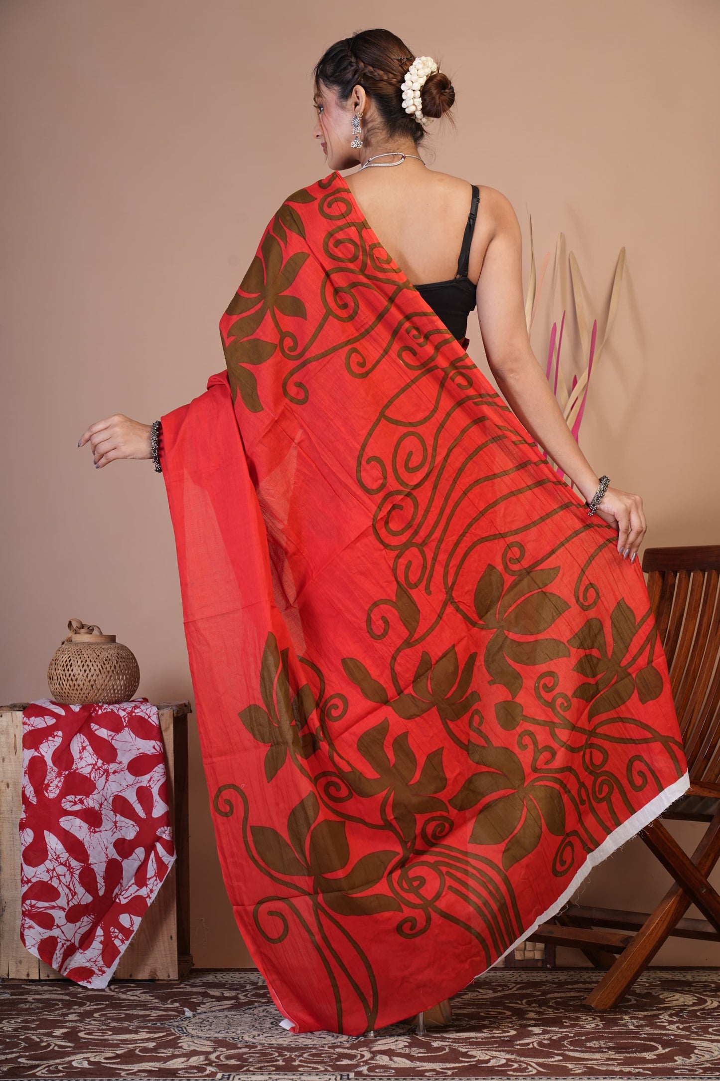 Scarlet Bloom Cotton Saree