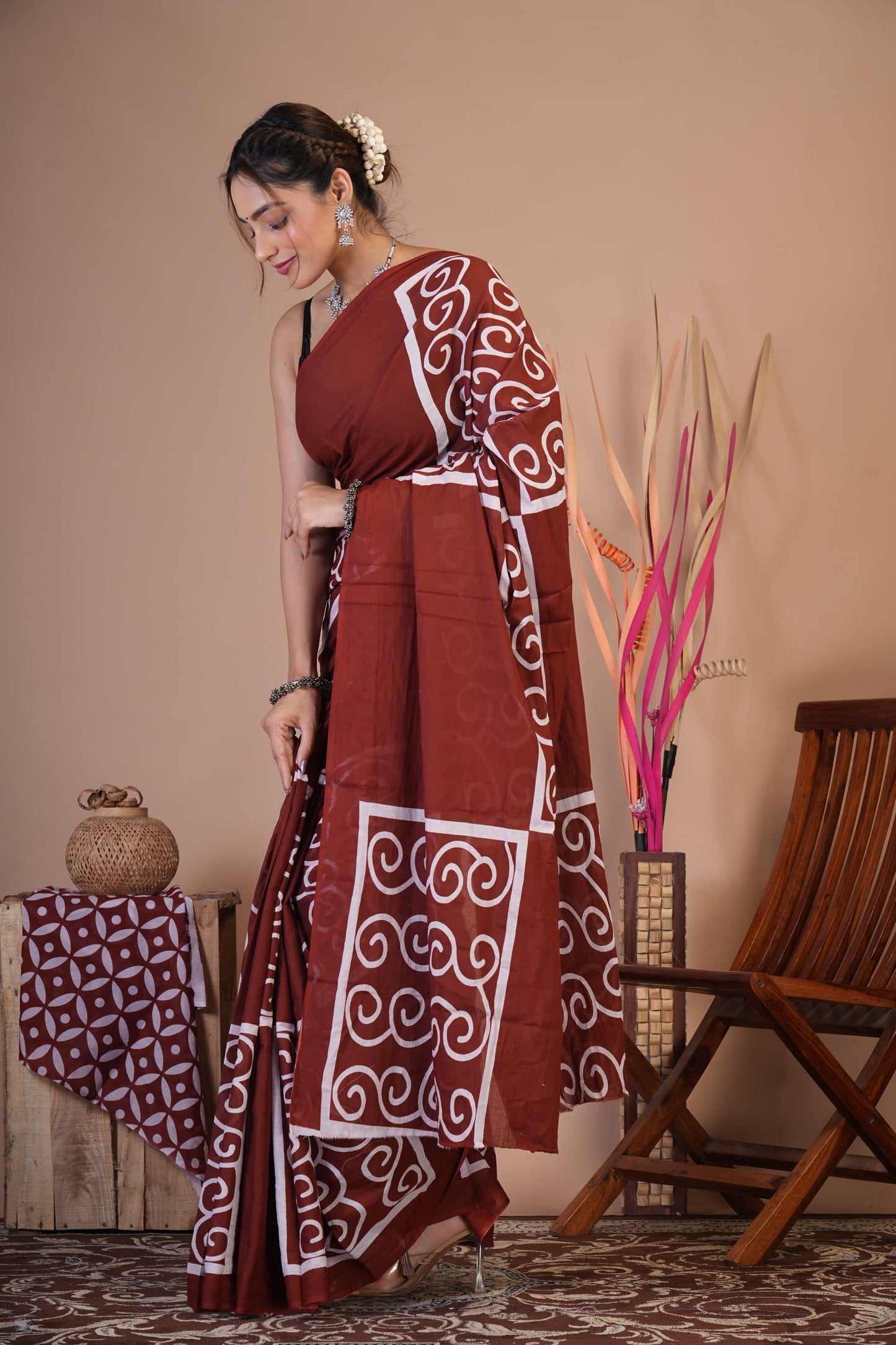 Cocoa Swirl Cotton Saree