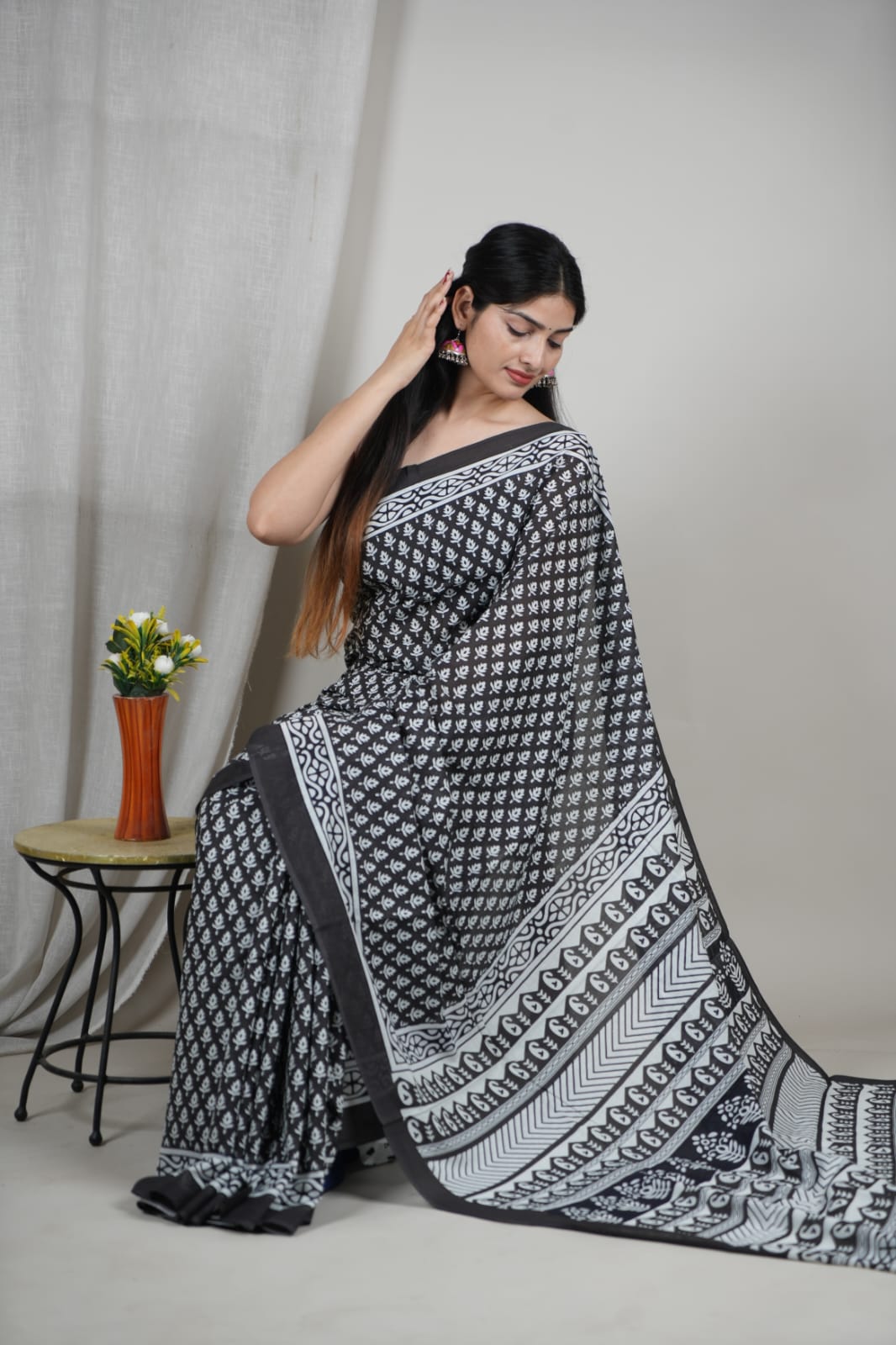 Classic Noir Cotton Saree