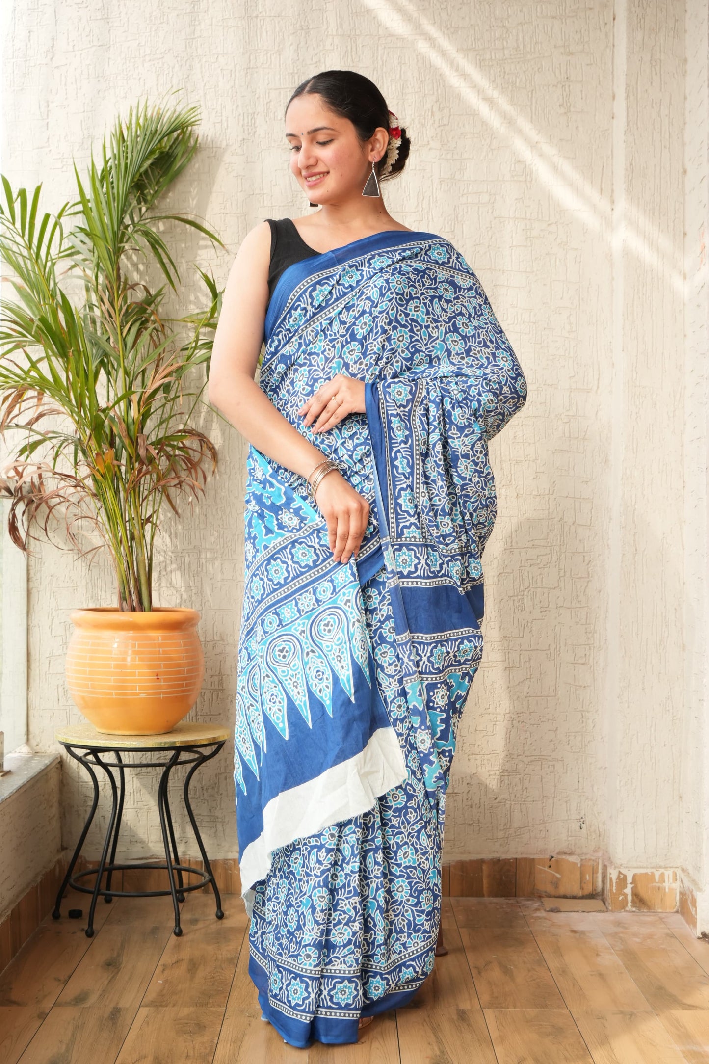 Indigo Bloom Cotton Saree