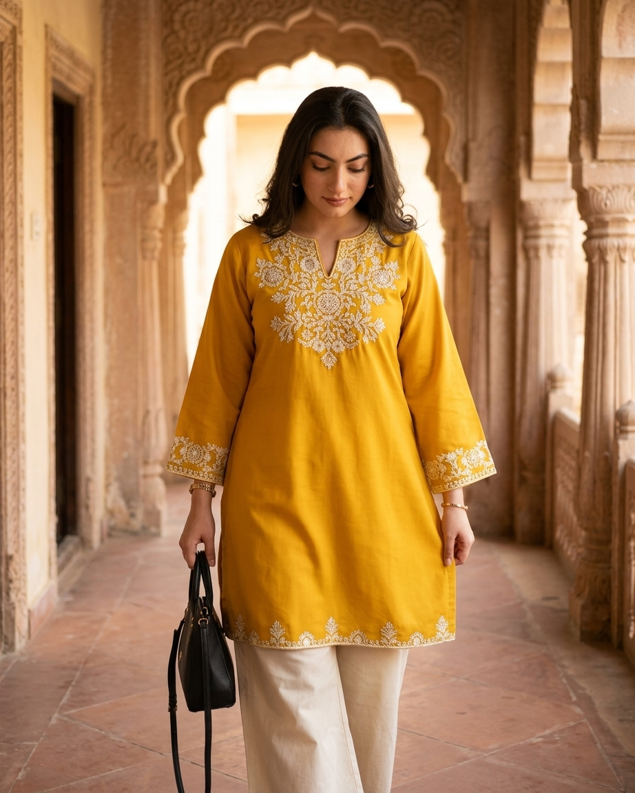Heritage Embroidered Kurta Plazo set - Yellow