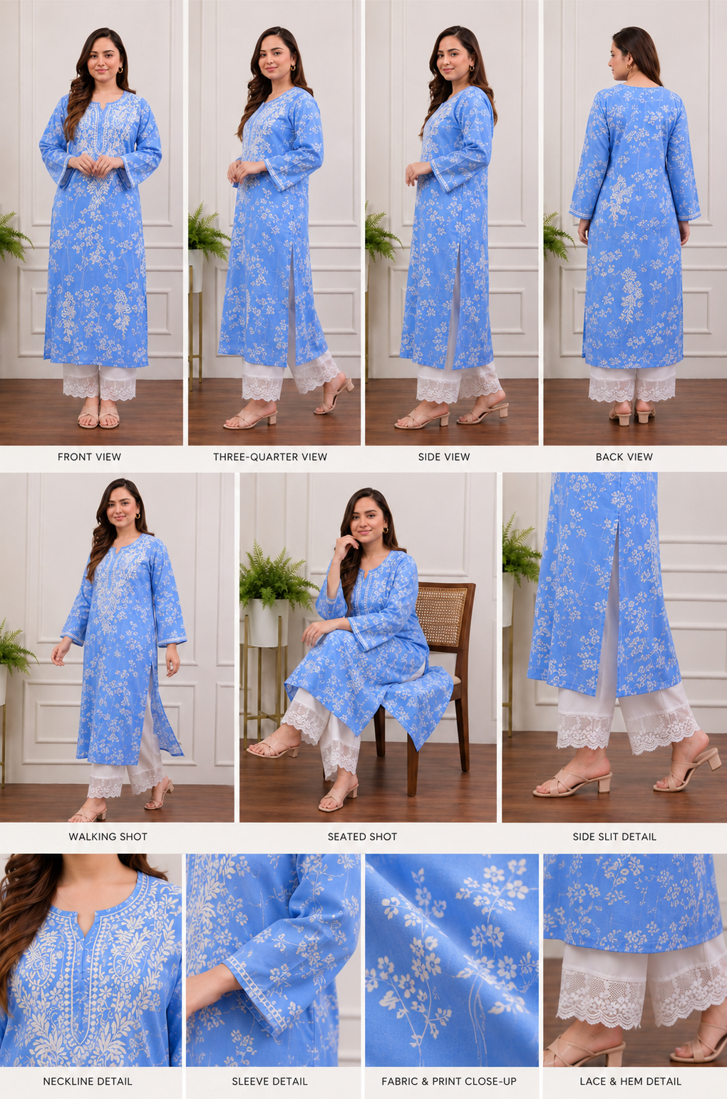 Azure Summer Blossom Chikankari Kurta Pant Set