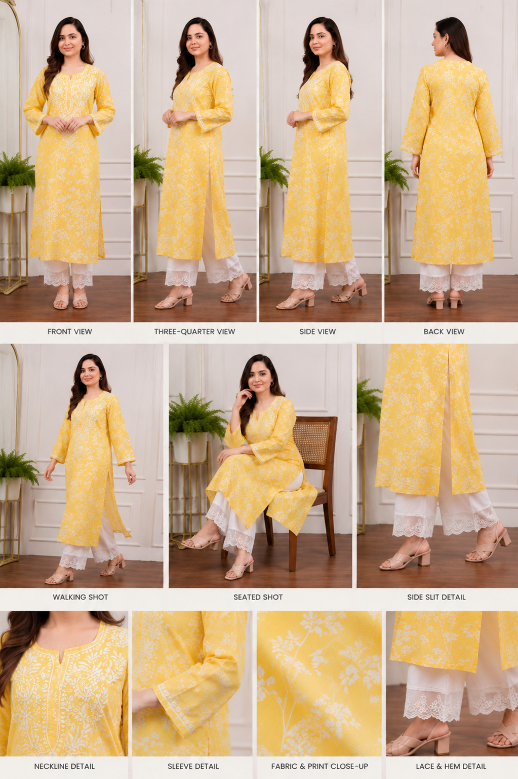 Sunshine Yellow Summer Blossom Chikankari Kurta Pant Set