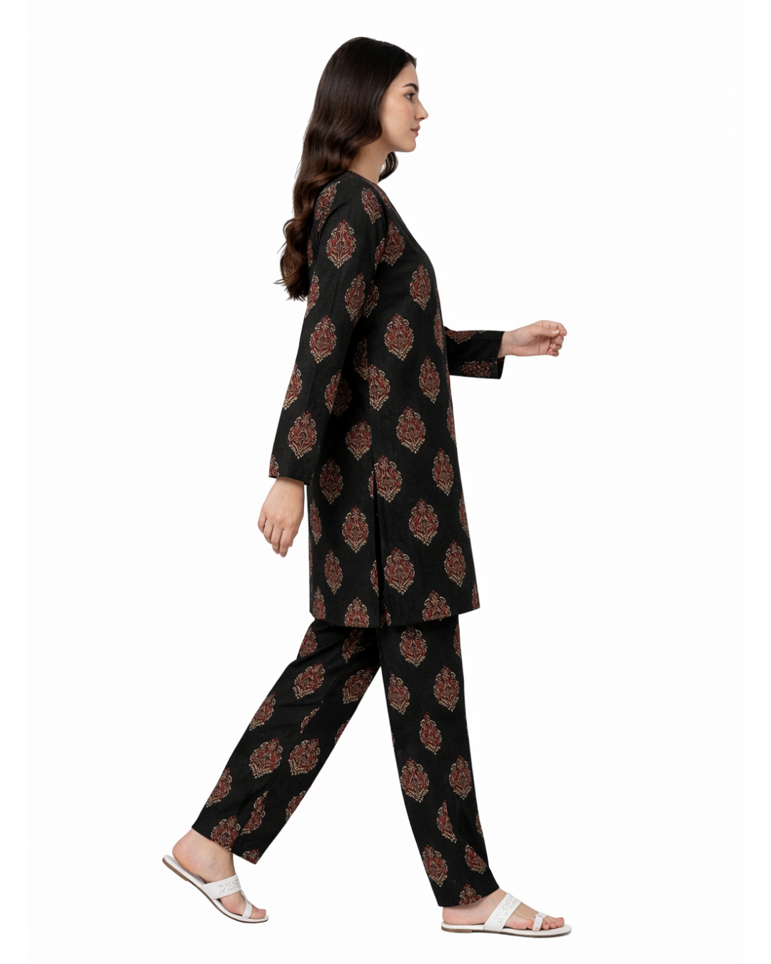 Midnight Black Ethnic Print Cotton Co-ord Set