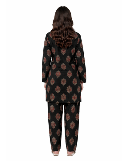 Midnight Black Ethnic Print Cotton Co-ord Set