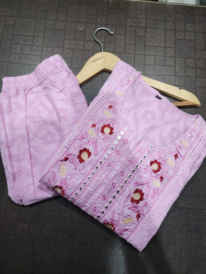 Soft Pink Floral Embroidered Gathered Tunic
