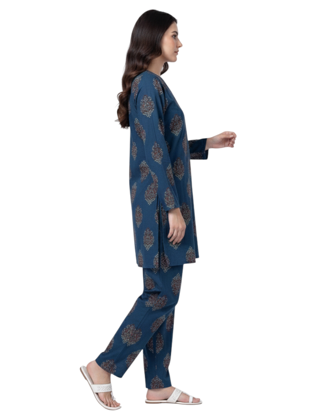 Teal Blue Ethnic Print Cotton Co-ord Set