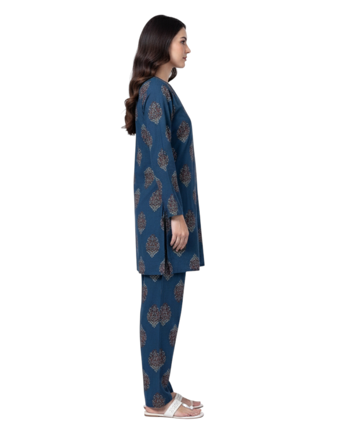 Teal Blue Ethnic Print Cotton Co-ord Set