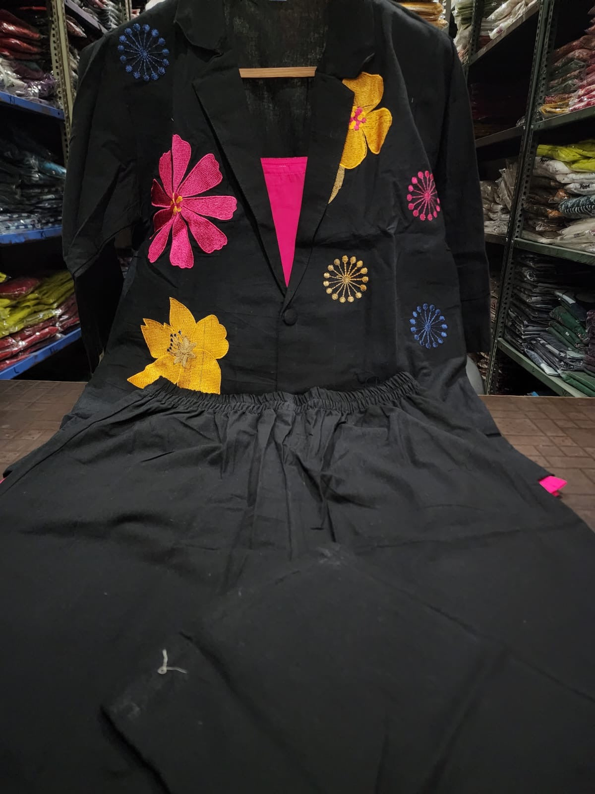 Black floral Embroidered 3-Piece Blazer Co-ord Set