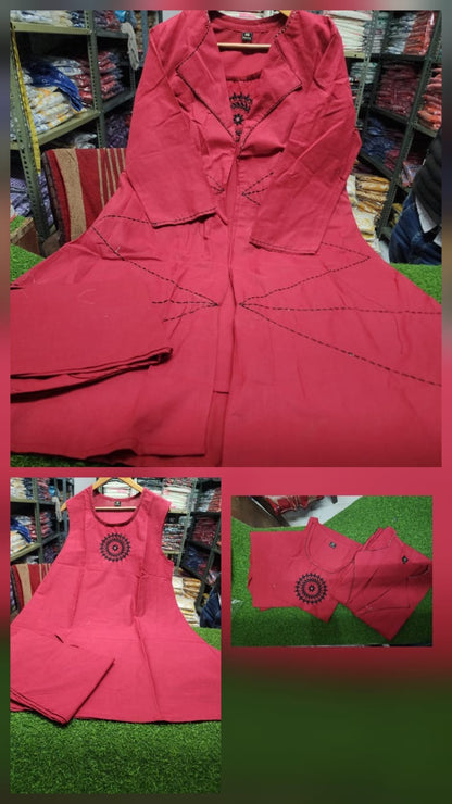 3-Piece Layered Red Jacket Kurta Set