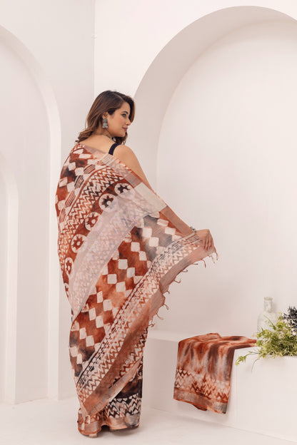 MittiRang Rust Linen Saree