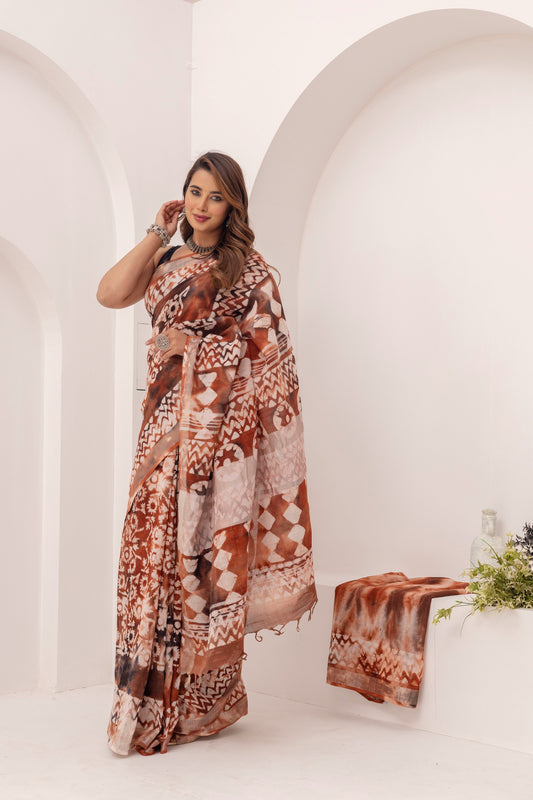 MittiRang Rust Linen Saree