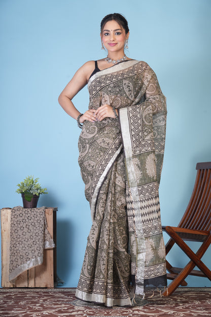 Mrittika Olive Viraasat Linen Saree