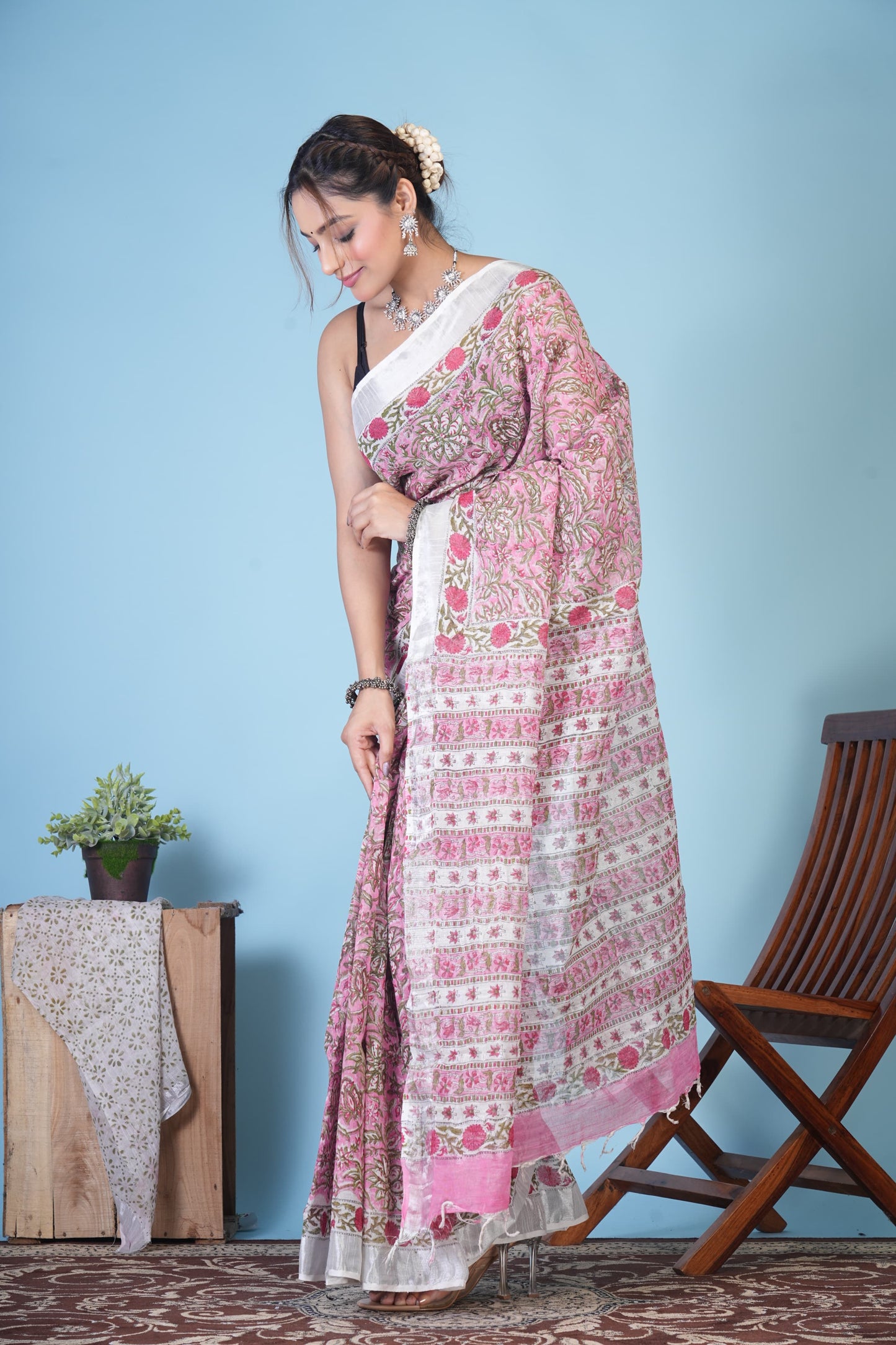 Gulbahaar Blush Linen Saree