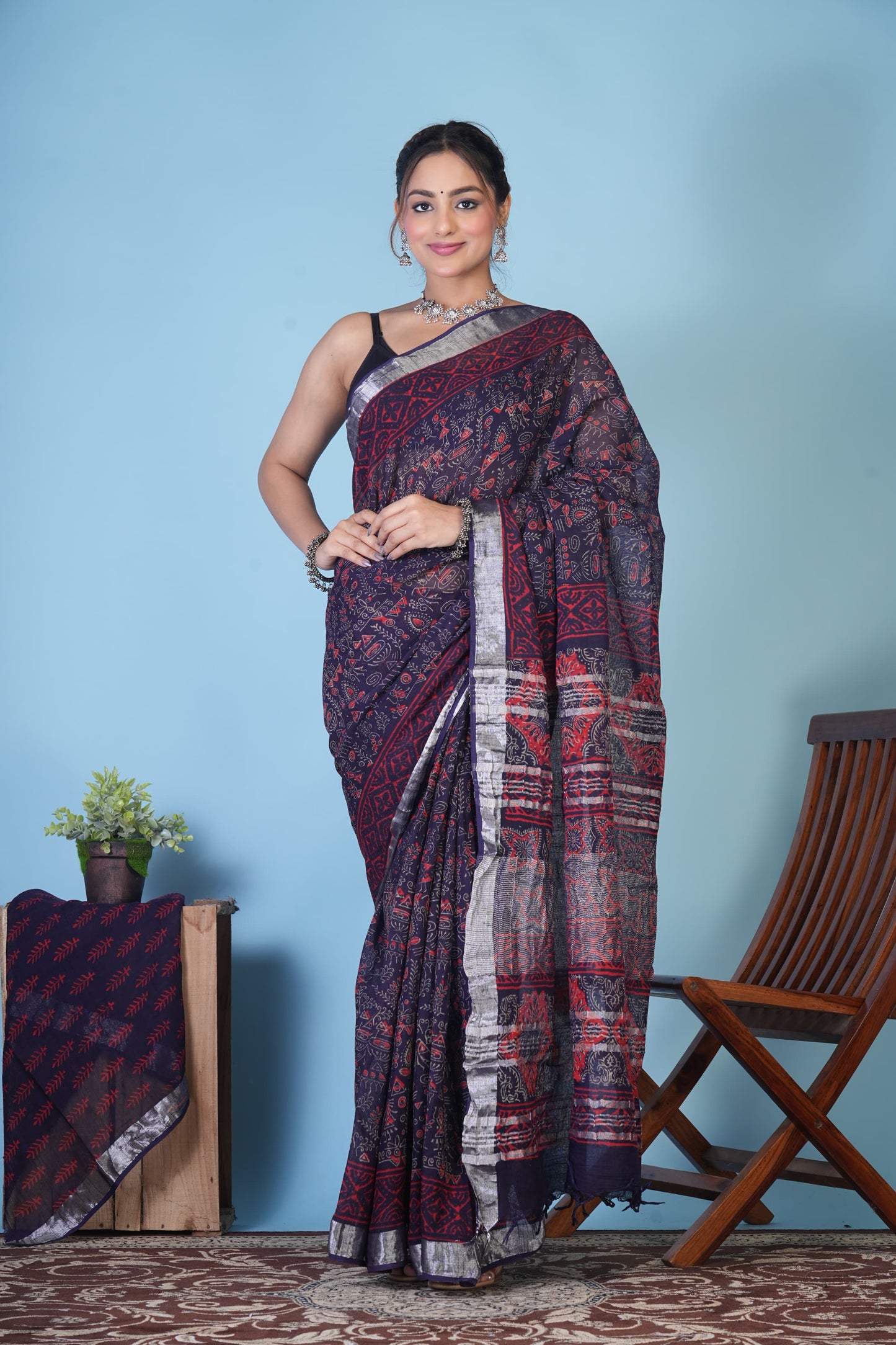 NeelRaat Gul Bloom Linen Saree