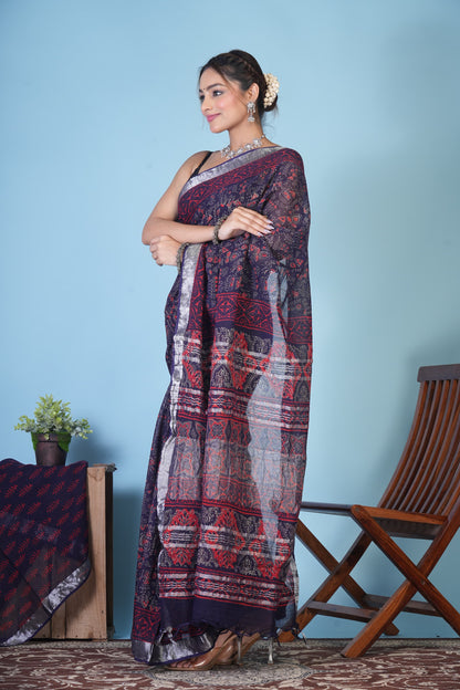 NeelRaat Gul Bloom Linen Saree