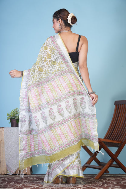 Prakriti Pastel Bloom Linen Saree
