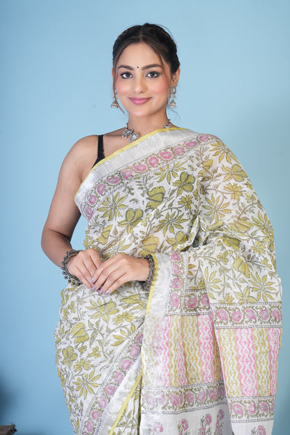 Prakriti Pastel Bloom Linen Saree
