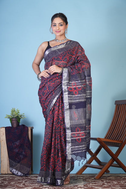 Nishka Midnight Linen Saree