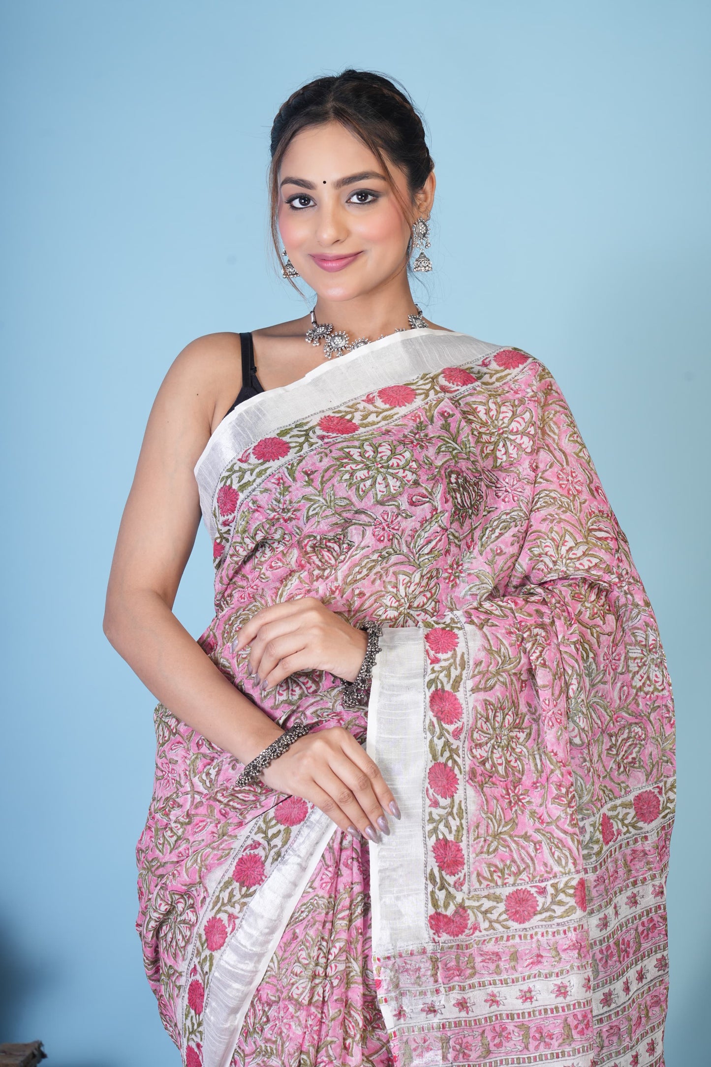 Gulbahaar Blush Linen Saree
