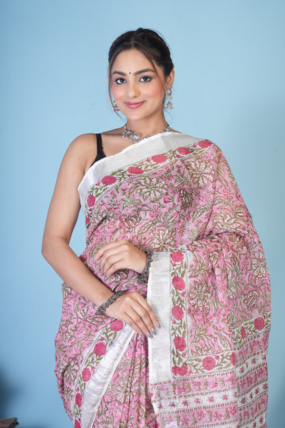 Gulbahaar Blush Linen Saree