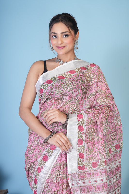 Gulbahaar Blush Linen Saree