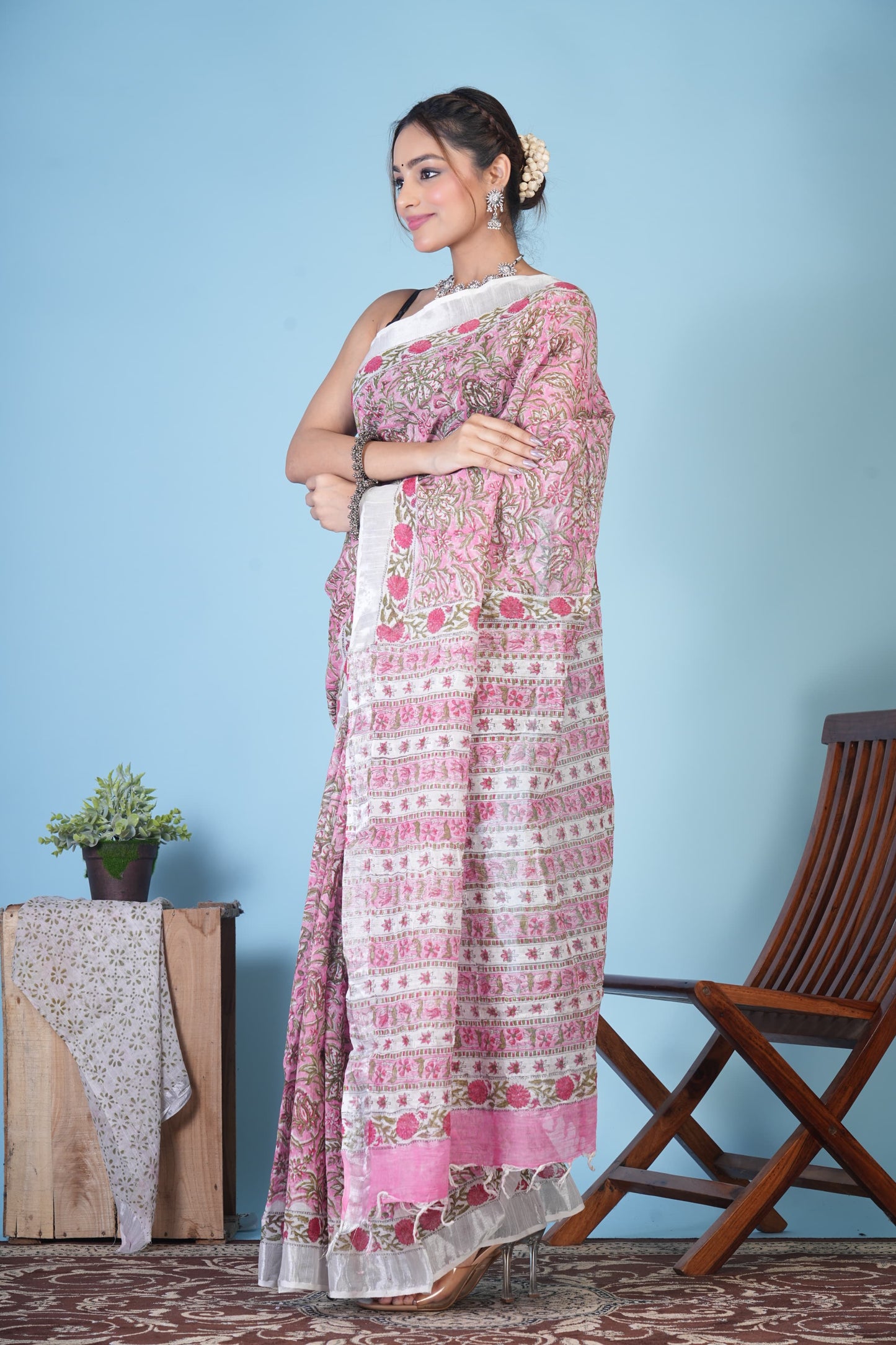 Gulbahaar Blush Linen Saree