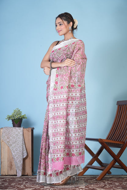 Gulbahaar Blush Linen Saree