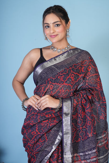 Nishka Midnight Linen Saree