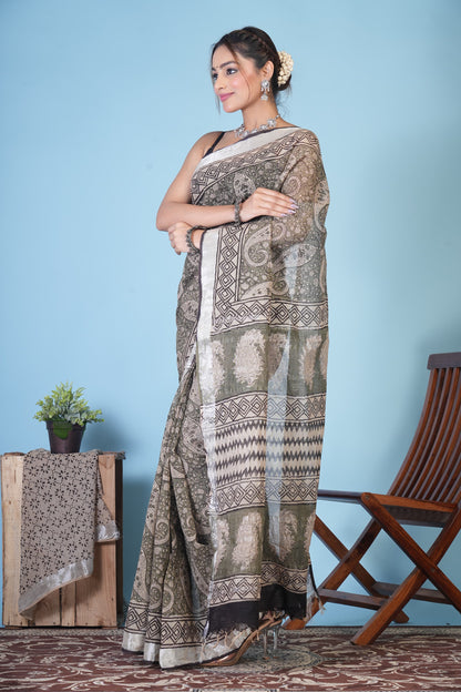 Mrittika Olive Viraasat Linen Saree