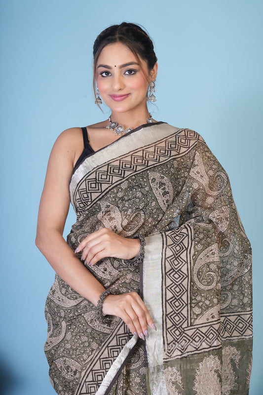 Mrittika Olive Viraasat Linen Saree