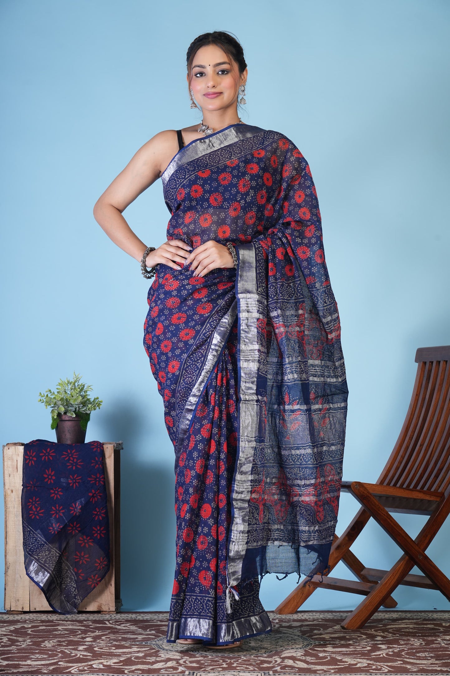 NeelRaat Gul Bloom Linen Saree