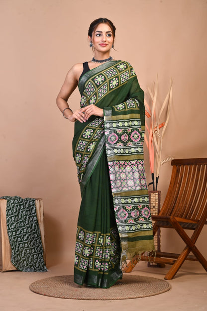 Vanika Forest Linen Saree