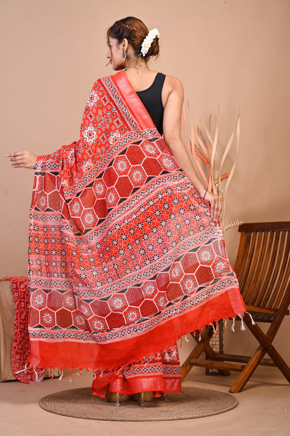 Rangrez Scarlet Linen Saree