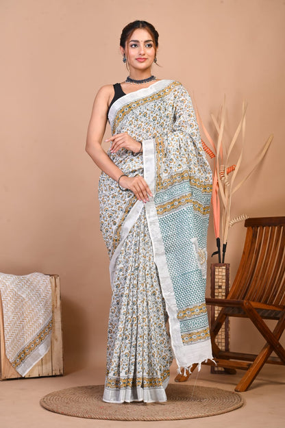 Shwetika Bloom Linen Saree
