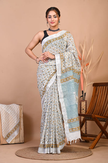 Shwetika Bloom Linen Saree