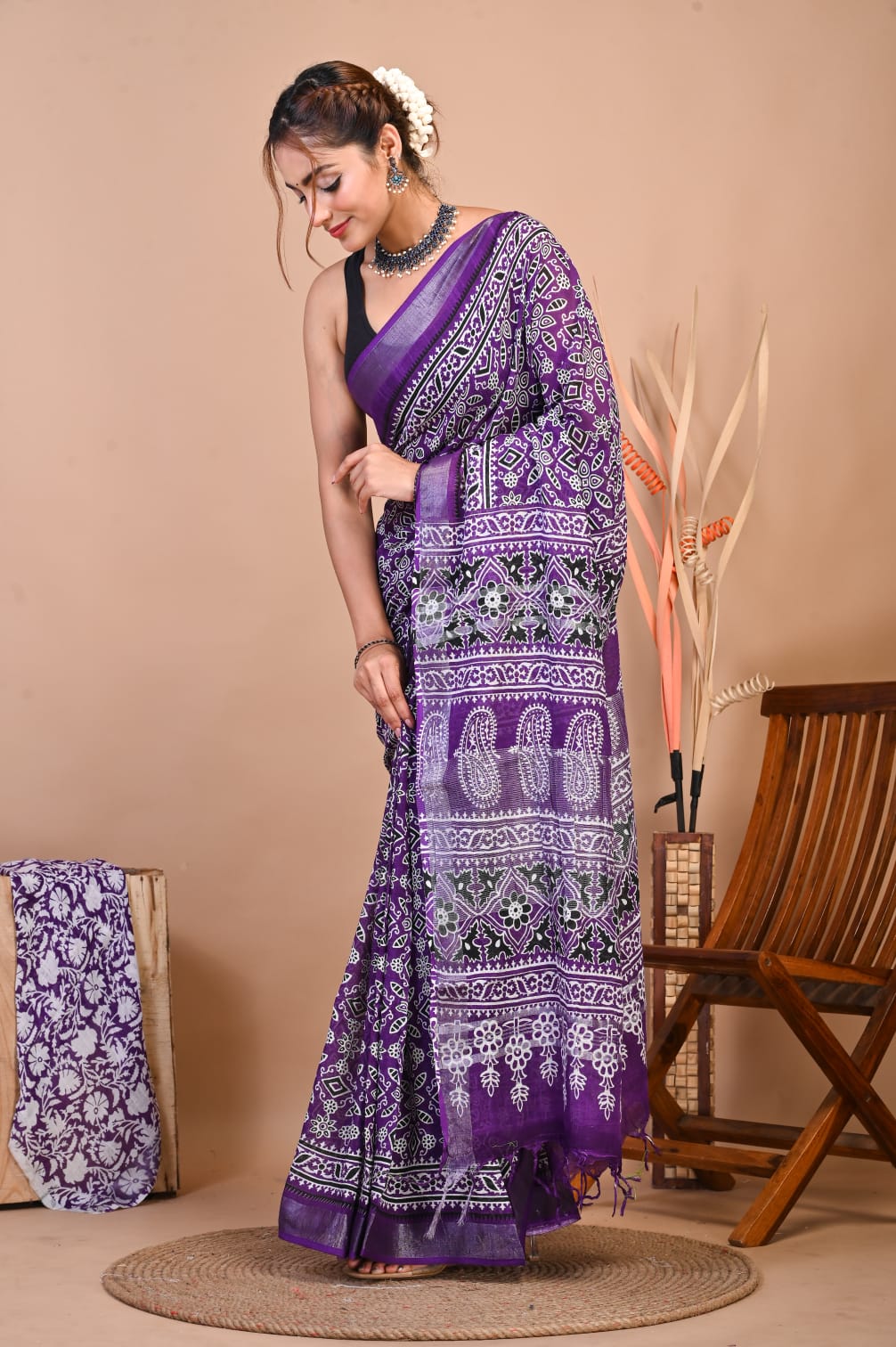 Ruhika Royal Purple Linen Saree