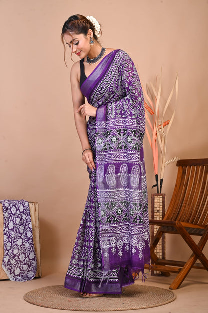Ruhika Royal Purple Linen Saree