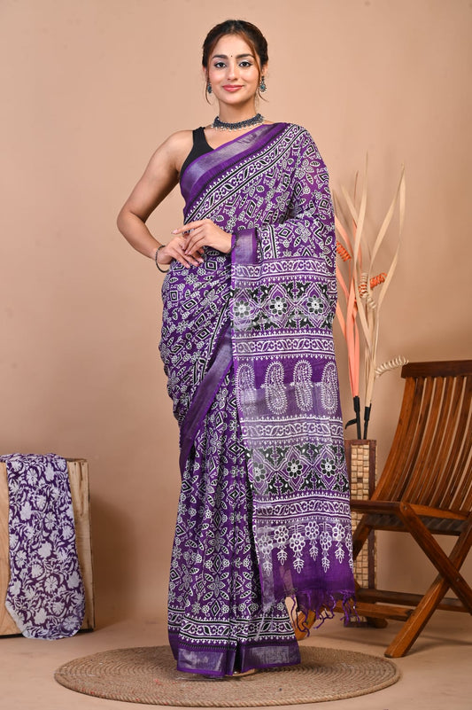 Ruhika Royal Purple Linen Saree