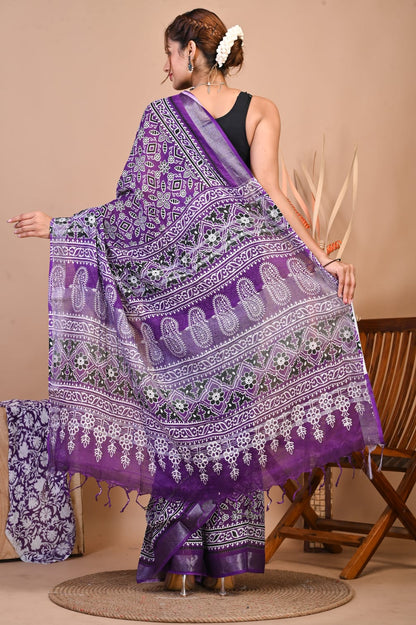 Ruhika Royal Purple Linen Saree