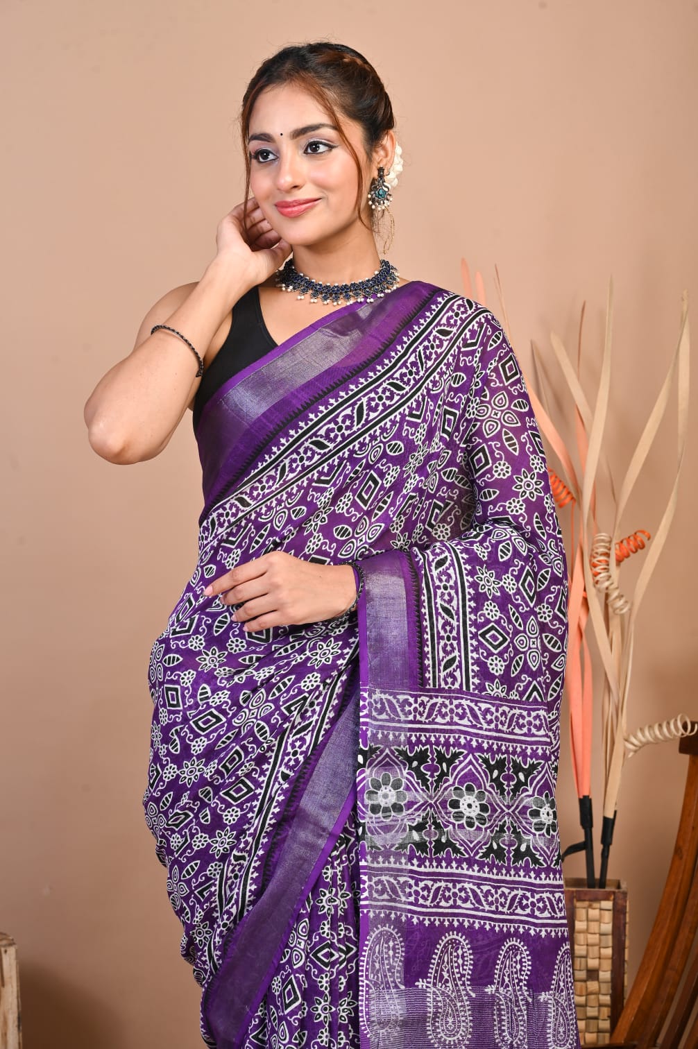 Ruhika Royal Purple Linen Saree