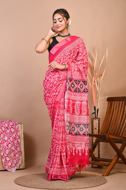 Rangriti Rani Pink Linen Saree
