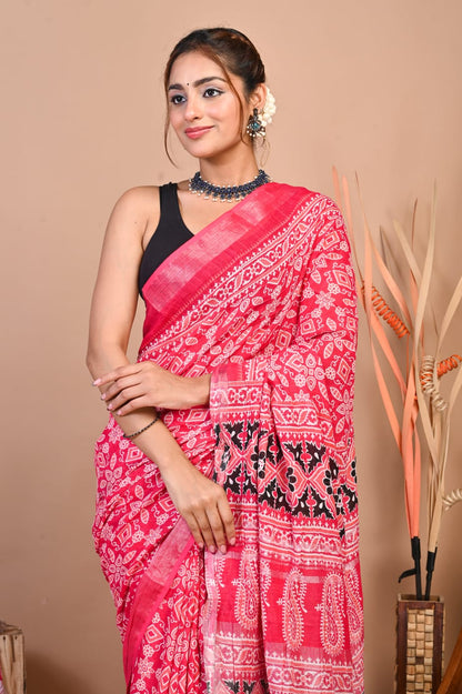 Rangriti Rani Pink Linen Saree