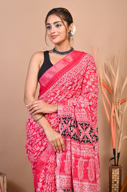 Rangriti Rani Pink Linen Saree