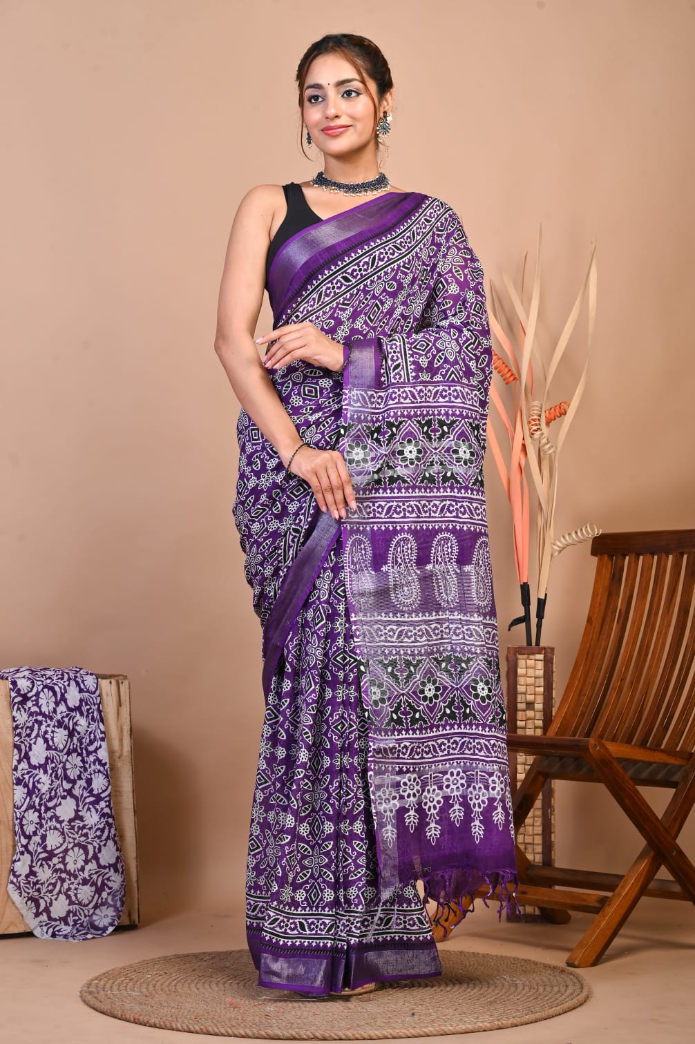 Ruhika Royal Purple Linen Saree