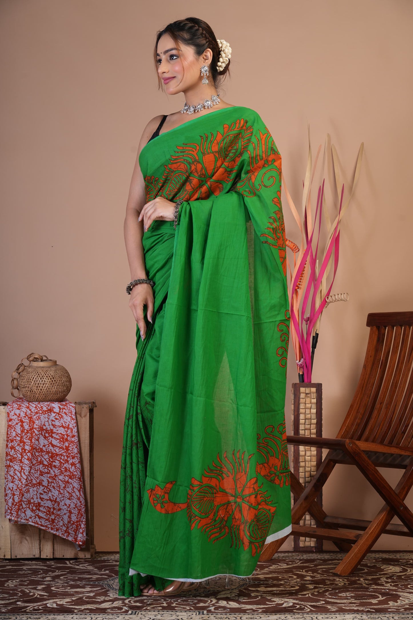 Emerald Flame Cotton Saree